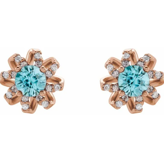 Passionflower Blue Zircon & Diamond Earrings