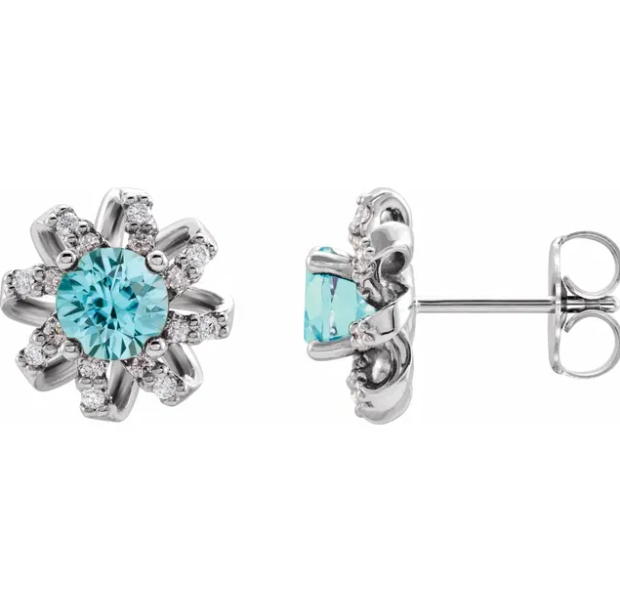 Passionflower Blue Zircon & Diamond Earrings