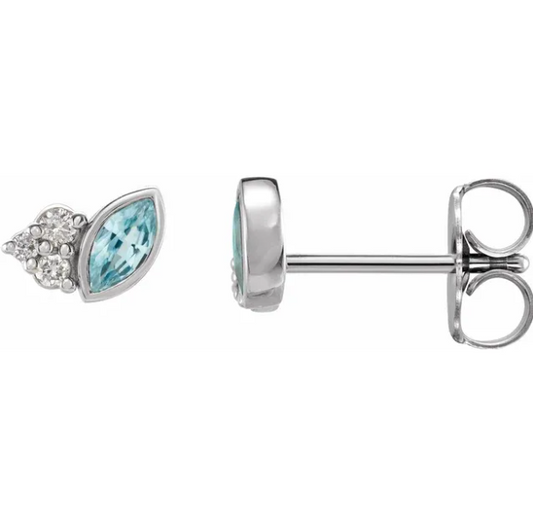 Clematis Blue Zircon & Diamond Earrings