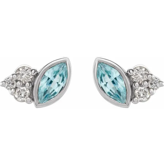 Clematis Blue Zircon & Diamond Earrings