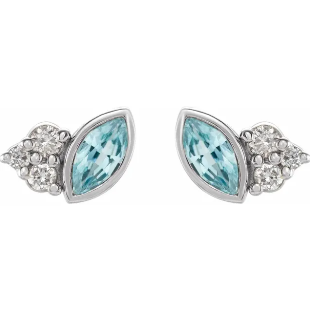 Clematis Blue Zircon & Diamond Earrings