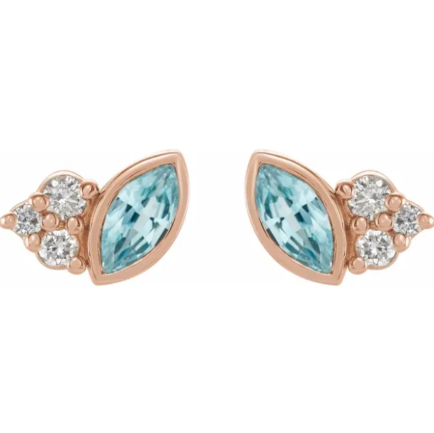 Clematis Blue Zircon & Diamond Earrings