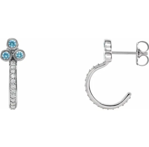 Poppy Blue Zircon & Diamond J Hoop Earrings