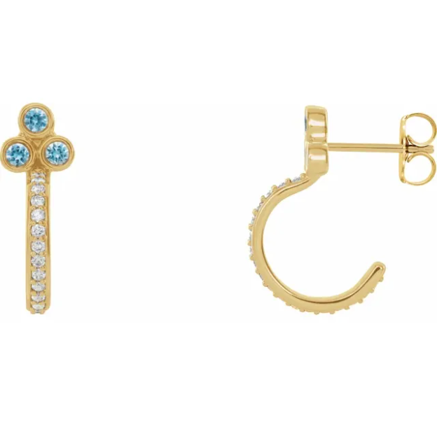 Poppy Blue Zircon & Diamond J Hoop Earrings