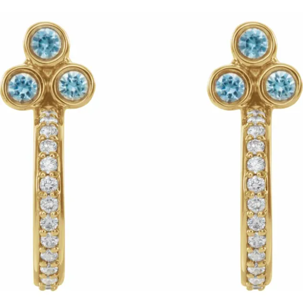 Poppy Blue Zircon & Diamond J Hoop Earrings