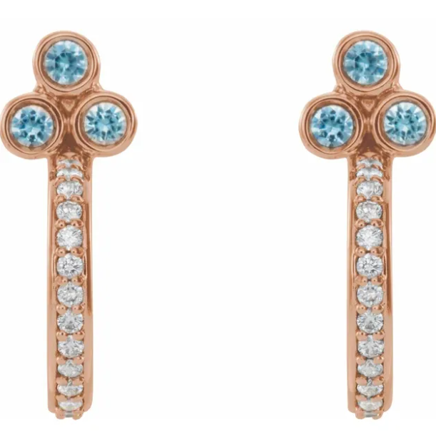 Poppy Blue Zircon & Diamond J Hoop Earrings