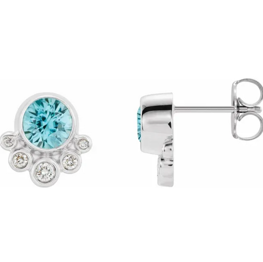 Poppy Blue Zircon & Diamond Earrings