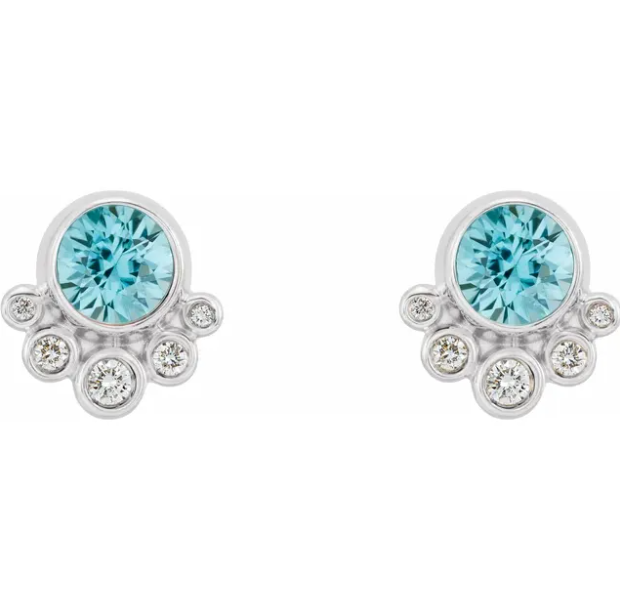 Poppy Blue Zircon & Diamond Earrings