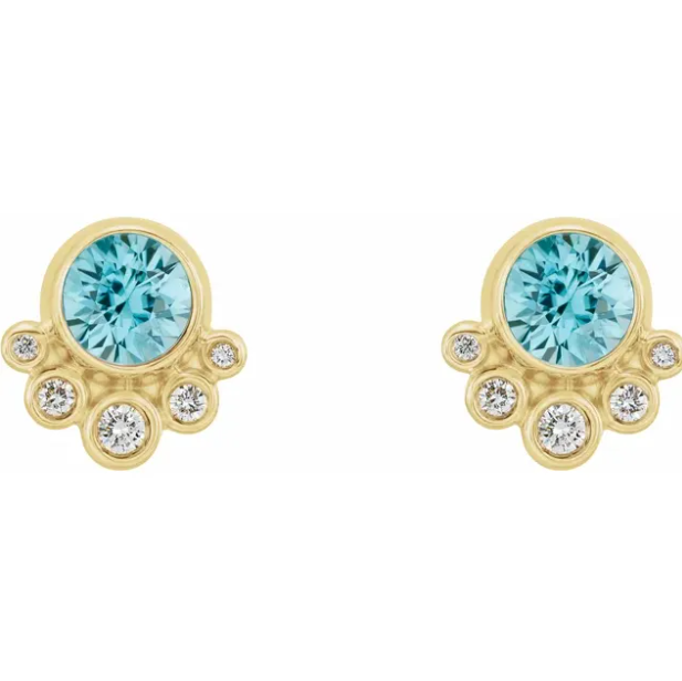 Poppy Blue Zircon & Diamond Earrings