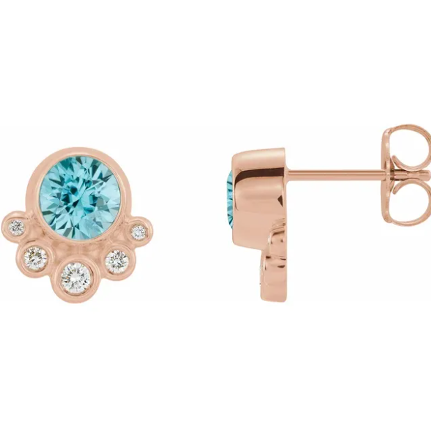 Poppy Blue Zircon & Diamond Earrings