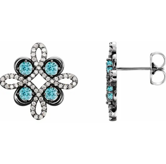 Clover Blue Zircon & Diamond Earrings