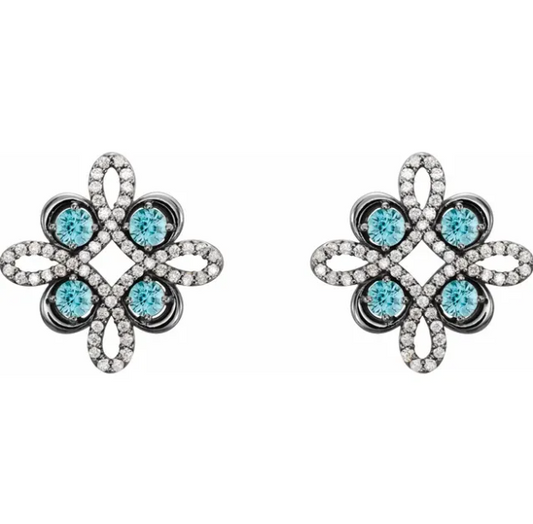 Clover Blue Zircon & Diamond Earrings