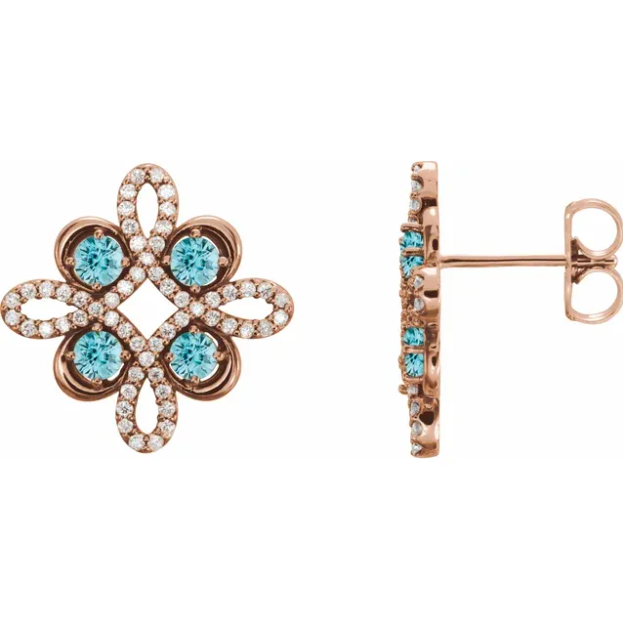 Clover Blue Zircon & Diamond Earrings