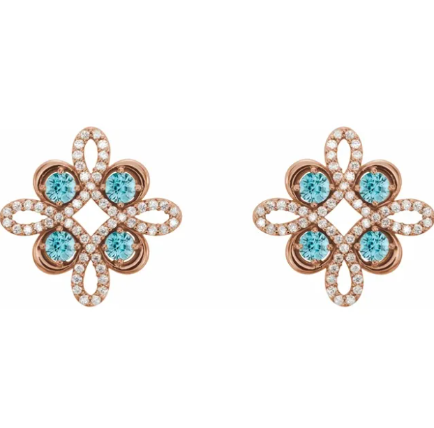 Clover Blue Zircon & Diamond Earrings