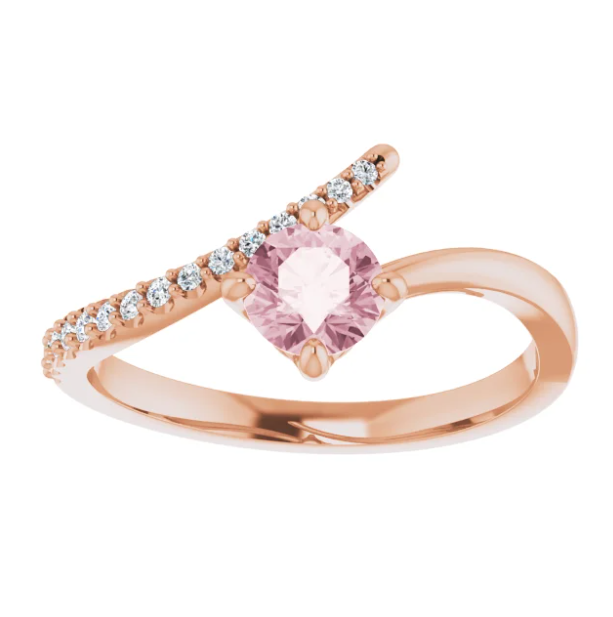 Passionflower Morganite and Diamond By Pass Ring