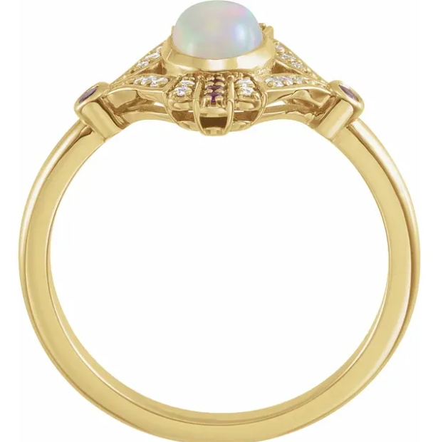Dahlia Opal, Pink Sapphire and Diamond Ring