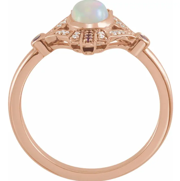 Dahlia Opal, Pink Sapphire and Diamond Ring