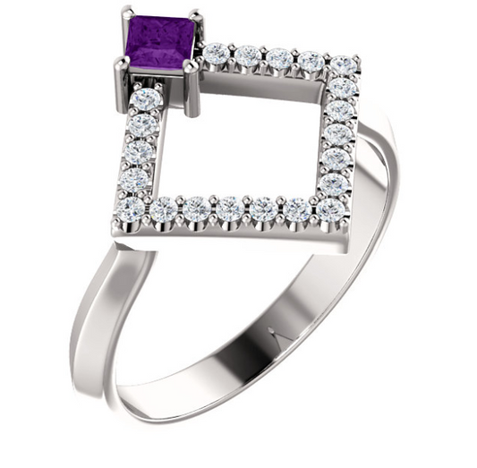 Dahlia Square Amethyst and Diamond Ring