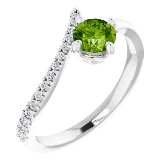 Passionflower Peridot and Diamond By Pass Ring