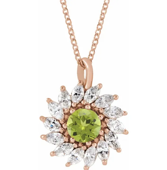 Aster Peridot and Diamond Starburst Necklace