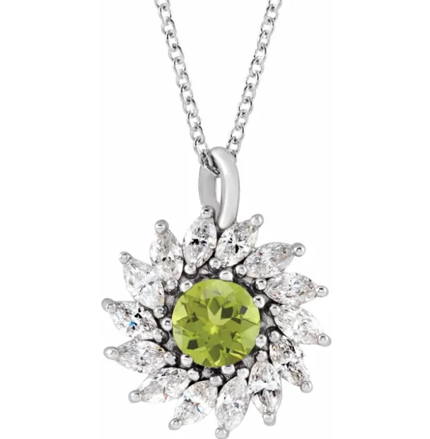 Aster Peridot and Diamond Starburst Necklace