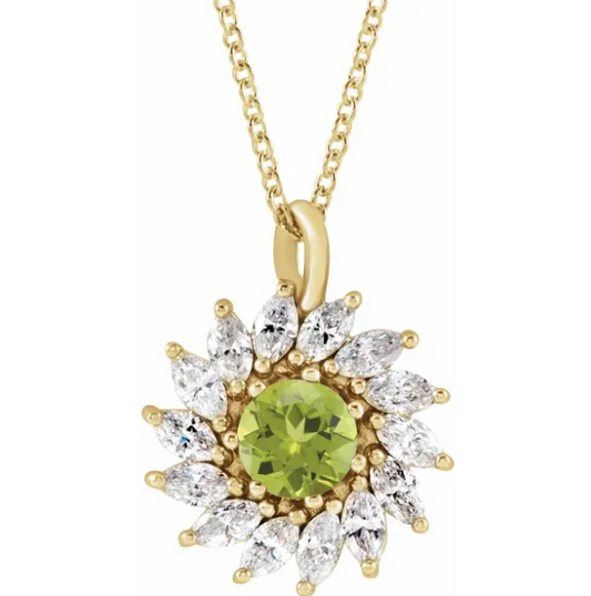 Aster Peridot and Diamond Starburst Necklace