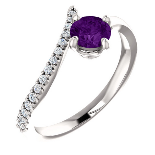 Passionflower Amethyst and Diamond By Pass Ring