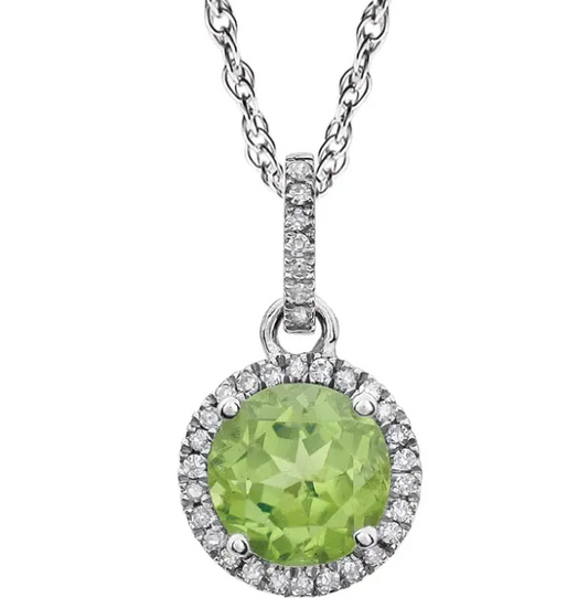 Hydrangea Peridot & Diamond Halo Style Necklace