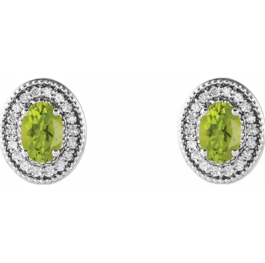 Plumeria Peridot & Diamond Halo Style Earrings