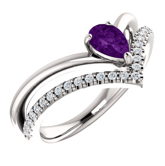 Bellflower Amethyst and Diamond Chevron Ring