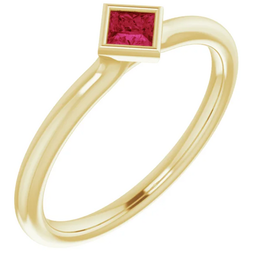 Dahlia Ruby Square Bezel Stackable Ring