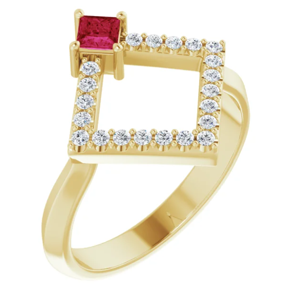 Dahlia Square Ruby and Diamond Ring