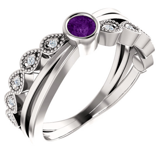 Amethyst and Diamond Cross Over Ring