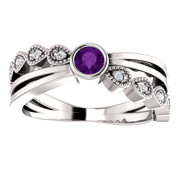 Amethyst and Diamond Cross Over Ring
