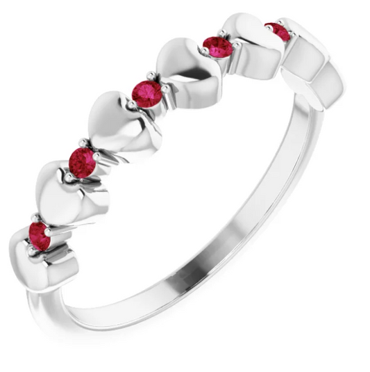 Peony Ruby Heart Stackable Ring