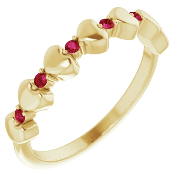 Peony Ruby Heart Stackable Ring