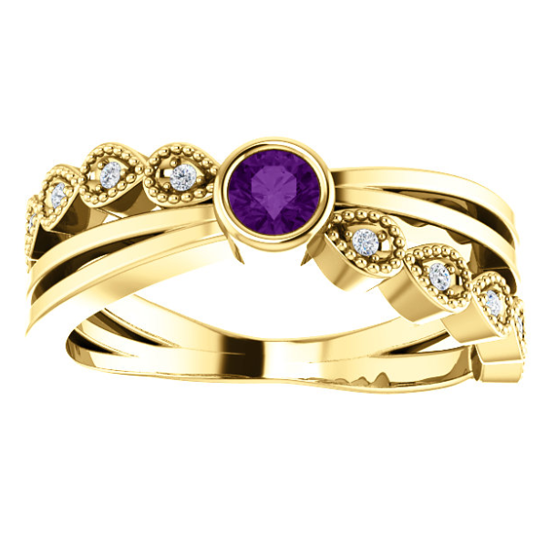 Amethyst and Diamond Cross Over Ring