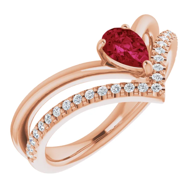 Bellflower Ruby and Diamond Chevron Ring