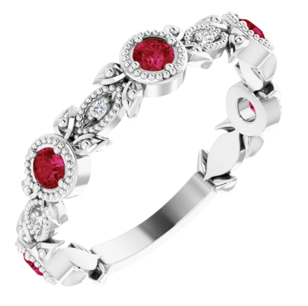 Cherry Blossom Ruby and Diamond Leaf Ring