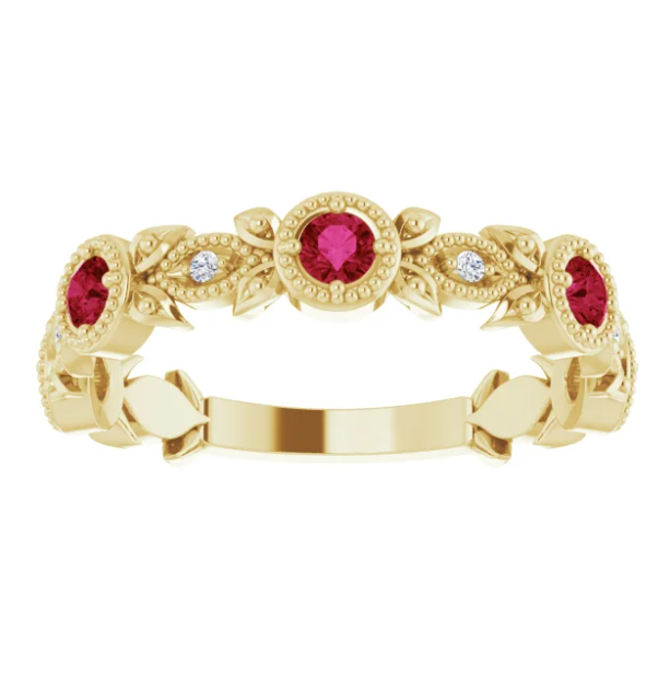 Cherry Blossom Ruby and Diamond Leaf Ring