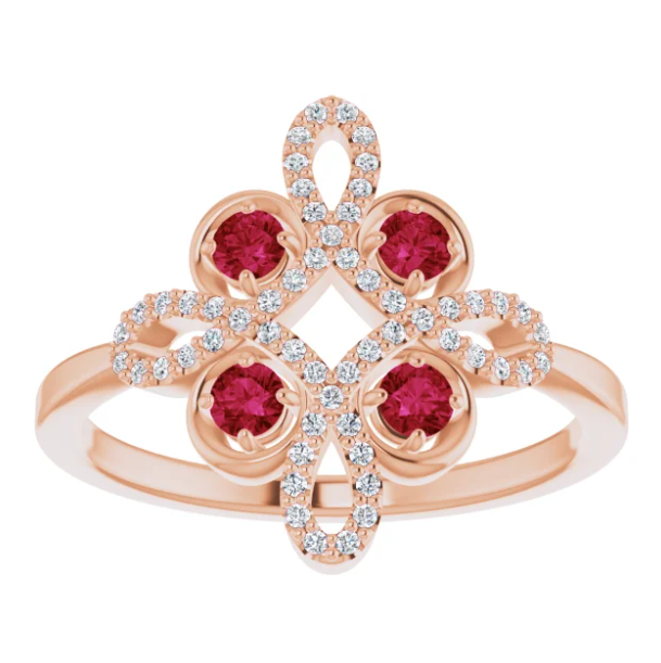Clover Ruby and Diamond Ring