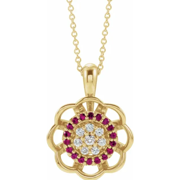 Daisy Diamond & Ruby Flower Necklace