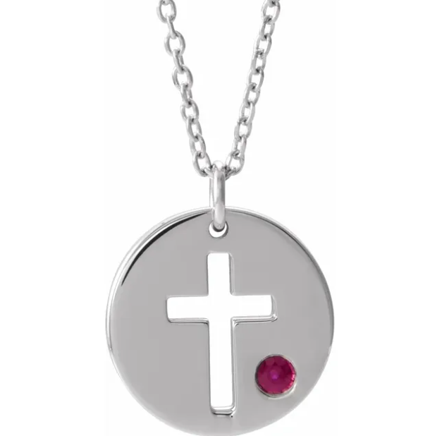 Daffodil Ruby Cross Disc Necklace