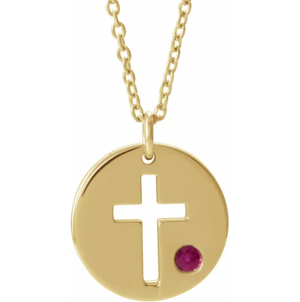 Daffodil Ruby Cross Disc Necklace