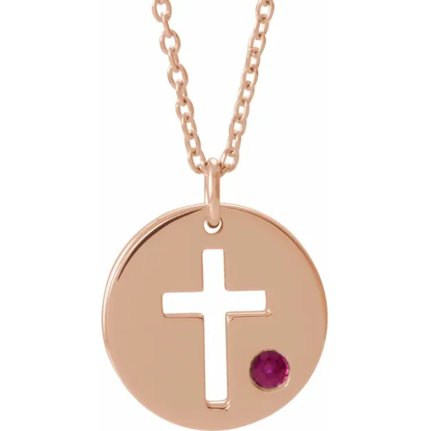 Daffodil Ruby Cross Disc Necklace