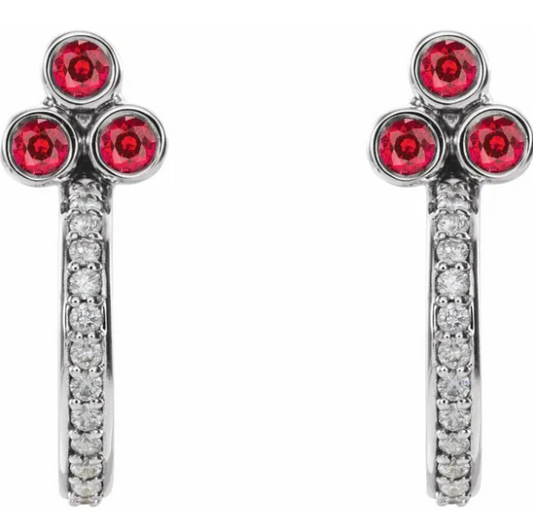 Poppy Ruby & Diamond J Hoop Earrings
