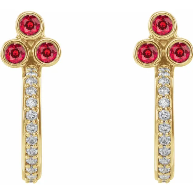 Poppy Ruby & Diamond J Hoop Earrings