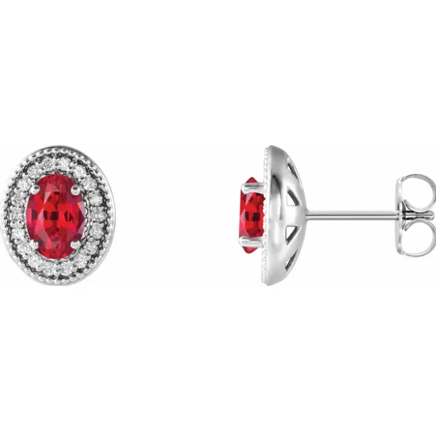 Plumeria Ruby & Diamond Halo Style Earrings