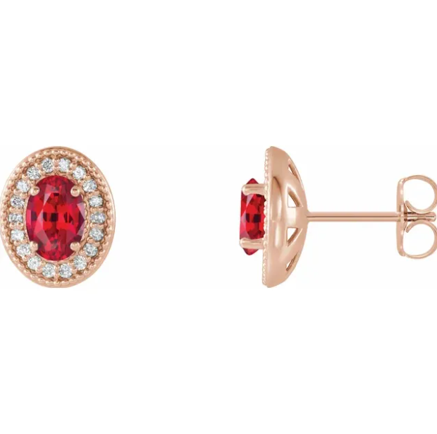 Plumeria Ruby & Diamond Halo Style Earrings
