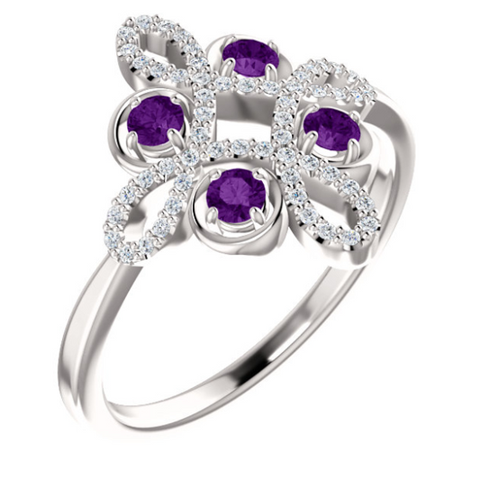 Clover Amethyst and Diamond Clover Ring